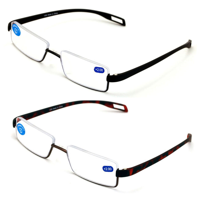 2 Pairs Featherweight Slim Half Rim Memory Flex Reading Glasses With Anti-Blue R - Vision World
