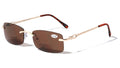 Men BIFOCAL Metal Rimless Rectangular Reading SunGlasses - Outdoor UV Reader