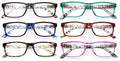 6 Pairs Lightweight Spring Hinge Tile Design Rectangular Reading Glasses - 7014 - Vision World