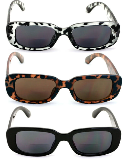 3 Pairs Rectangle Bifocal Sunglasses Reader Women Retro Bold Reading Glasses - Vision World