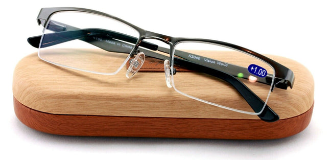 Premium Metal Half Rim Reading Glasses w Anti-reflective AR Coating Spring Hinge - Vision World