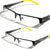 Rectangular Half Rimless Metal Sun-Glasses Optical RX Black Yellow Clear Lens - Vision World
