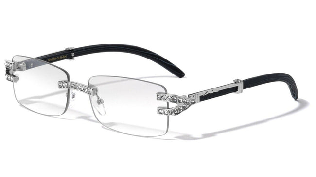 Men Rectangular Frame Clear Lens Designer Rimless Eyeglasses Glasses Light Tint