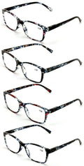 4 Pairs of Women Rectangular Translucent Marble Reading Glasses - Spring Hinge