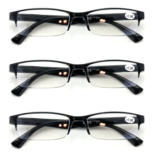 3 Pairs Lightweight Rectangular Unisex Readers Spring Hinge slim Reading Glasses - Vision World
