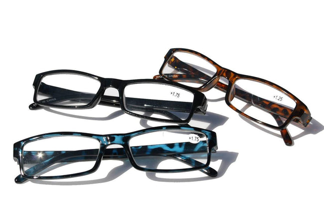 Slim Rectangular Lightweight Reading Glasses Black tortoise +1.00 +1.25 +3.50 - Vision World