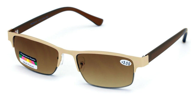 Metal Rectangle Progressive No Line Reading Glasses Tri-Focal Sunglasses Readers - Vision World