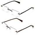 2 Pairs Premium Rimless Rectangular Anti-Blue Reading Glasses Clear Lens Reader