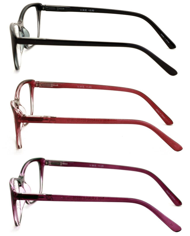 3 Pairs Women Lightweight Cateye Reading Glasses Clear Reader Spring Hinge 7020