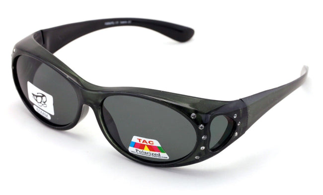 Womens Polarized Fit Over Glasses Sunglasses Rhinestone Rectangular Heart 60mm - Vision World