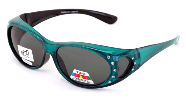 Womens Polarized Fit Over Glasses Sunglasses Rhinestone Rectangular Heart 60mm - Vision World