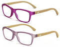 2 Pairs Geniune Bamboo Women Reading Glasses - Fun Color Clear Lens Reader 7015