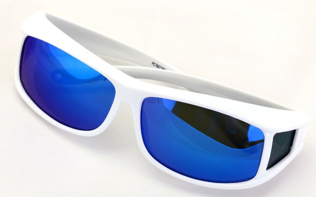 Polarized Fit Over Glasses Sunglasses 60mm Rectangular Frame Unisex White Mirror