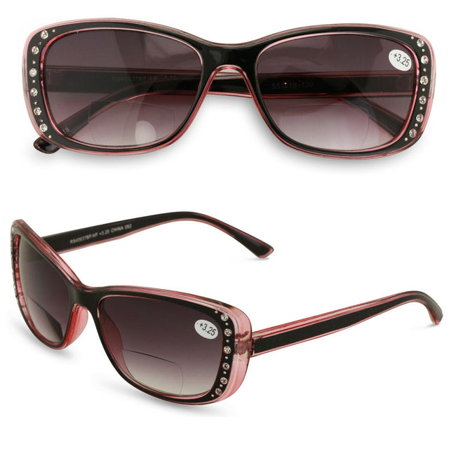 Women Bifocal Reading Sunglasses Reader Glasses Fashion Rhinestone Translucent - Vision World