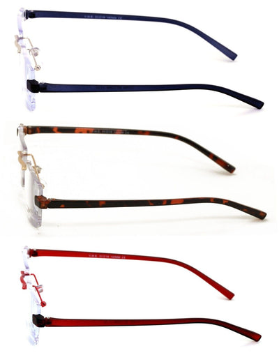 3 Pairs Lightweight Rimless Reading Glasses Metal with Flexi Temple Anti Blue UV