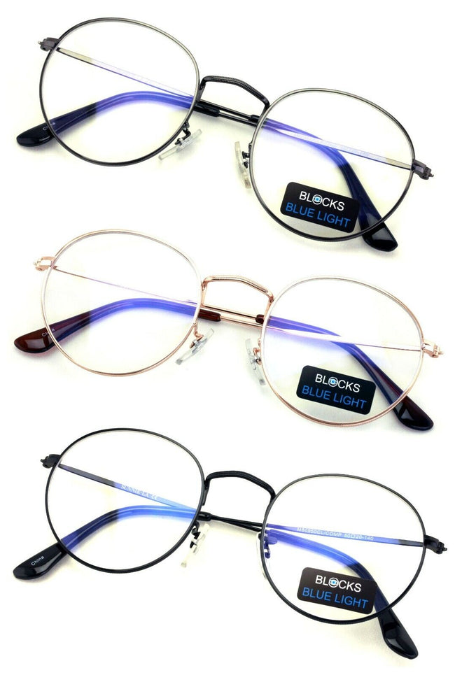 3 Pairs Women Round Blue Light Blocking Glasses - Computer Anti Fatigue Metal - Vision World