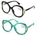2 Pairs Women Oversized Fashion Butterfly Anti Blue Ray UV Reading Glasses Metal
