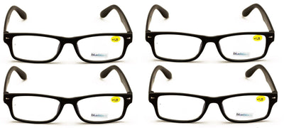 4 Pairs of simple rectangular blue blocker reading glasses - Anti Fatigue Reader