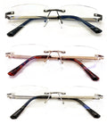 3 Pairs Men Metal Rimless Diamond Cut Anti Blue Blocker UV Reading Glasses Clear