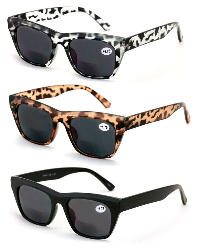 3 Pairs BIFOCALS Women Reading Sunglasses Bold Vintage Leopard Outdoor Readers - Vision World