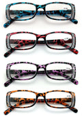 4 Pairs women rectangular spring hinge leopard print readers reading glasses