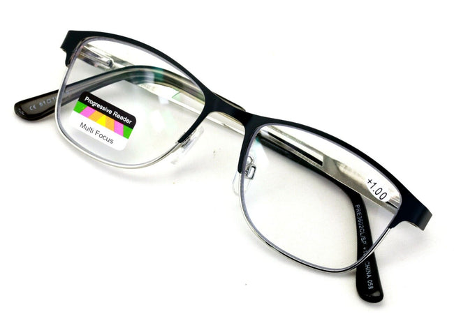 Women No Line Progressive Reading Glasses Metal Anti-Reflective Clear Len Reader