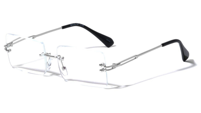 Men Rimless Metal Rectangular Reading Glasses - Clear Lens Reader - Blue Blocker