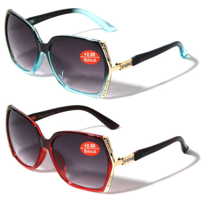 2 Pairs Women Bifocal Oversized Reading Sunglasses Rhinestones - UV400 Glasses
