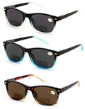 3 Pairs Men Women Bifocal Rectangular Reading Sunglasses - Outdoor Readers UV400 - Vision World