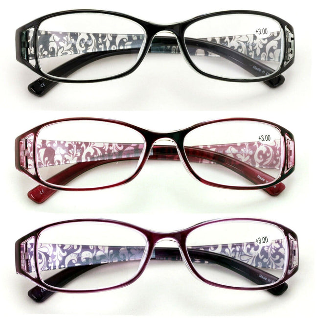 3 Pairs Women Rectangular Floral Readers - Fashion Reading Glasses Flower Bulk - Vision World