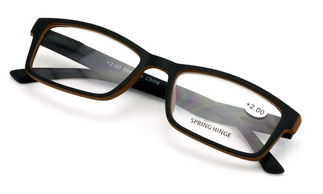 Men Rectangular Readers Soft Matte Reading Glasses Spring Hinge Rubberized Black - Vision World