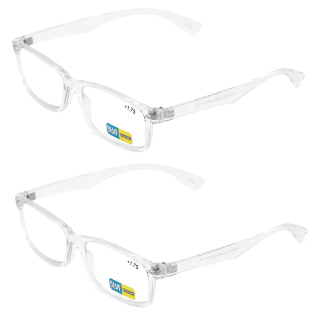2 Pairs Transparent Frame Modern Rectangular Anti-Blue Blocker Reading Glasses - Vision World