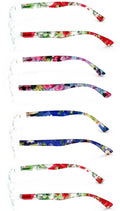 4 Pairs Women Rectangular Floral Reading Glasses - Clear Lens Flower Reader LWV5
