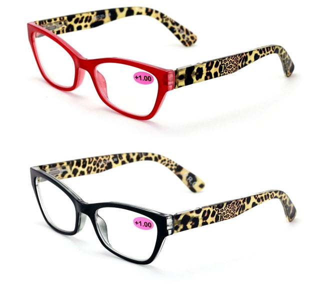 Rectangular Cateye Reader Spring Hinges, Women Female Leopard Reading Glasses - Vision World