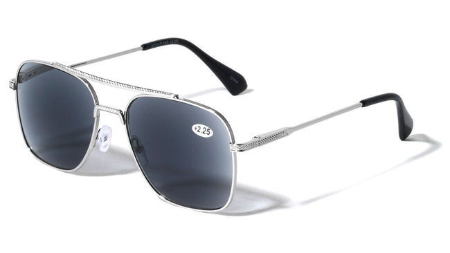 Square Metal Outdoor Sunglasses Reader - UV Protection Tinted Reading Glasses