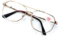 Metal Aviator Reading Glasses - Big Lens - Spring Hinge Square Reader Gold Gun - Vision World
