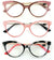 3 Pairs Women Cateye Pointed Tip Reading Glasses - Metal Temple Cat Eye Readers