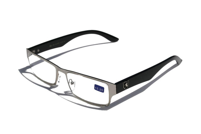 Khan Rectunglar Reading Glasses Reader +1.50 +2.25 +2.50 Chrome Metal Front - Vision World