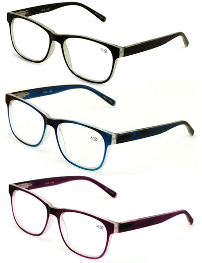 3 Pairs Matte Translucent Classic Reader - Spring Hinge - Unisex Reading Glasses - Vision World