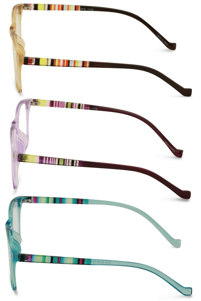 Reading Glasses 3 Pack Women Clear Translucent Reader Bulk Plaid Vertical Stripe - Vision World