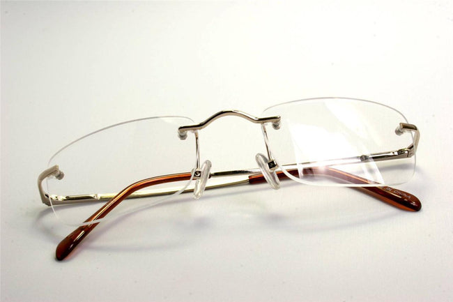 Rectangular slim rimless smart looking eye-glasses RX clear lens palin Gold - Vision World