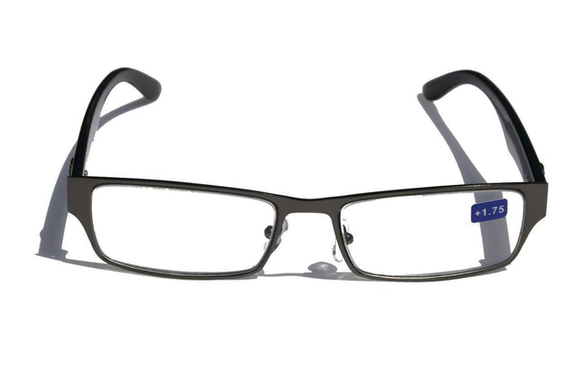 Khan Rectunglar Reading Glasses Reader +1.75 +2.00 +2.25 Gunmetal Metal Front - Vision World