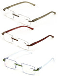 3 Pairs Men Women Rimless Lightweight Reading Glasses with Case - Spring Hinge - Vision World