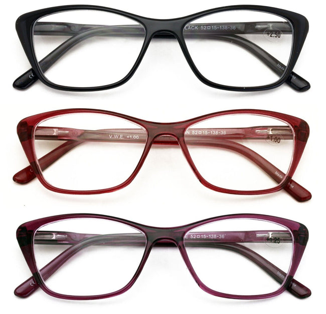 3 Pairs Women Lightweight Cateye Reading Glasses Clear Reader Spring Hinge 7020