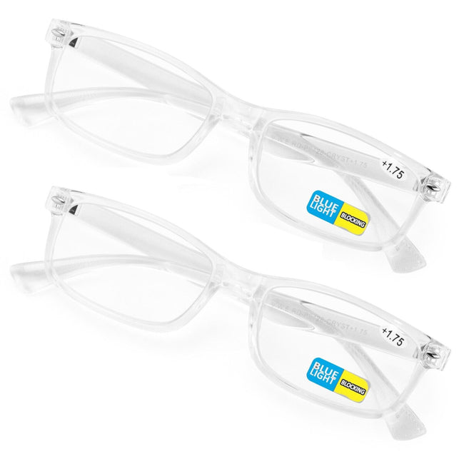 2 Pairs Transparent Frame Modern Rectangular Anti-Blue Blocker Reading Glasses - Vision World
