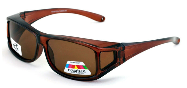 Polarized Fit Over Glasses Sunglasses 60mm Rectangular Frame Unisex Black Brown