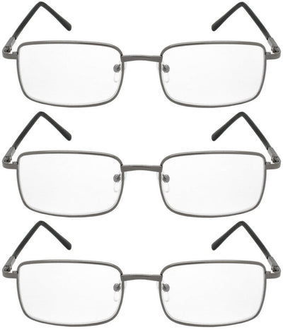 3 Pairs Rectangle Metal Reading Glasses Spring Hinge Lightweight Unisex Readers - Vision World