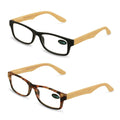 2 Pairs of Bamboo Printed Temple Arm Reading Glasses Spring hinge men women Wood - Vision World