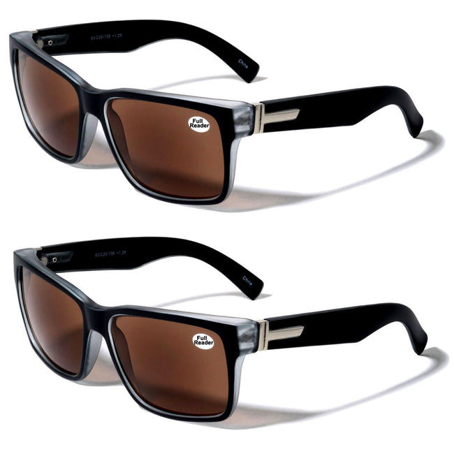 2 Pairs Men Reading Sunglasses - Full Lens Tinted Reader Glasses