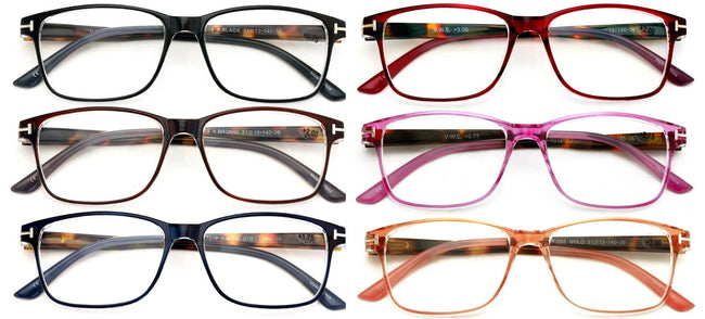 6 Pairs Women Fashion Reading Glasses - Lightweight Clear Lens Reader Torto 7018 - Vision World